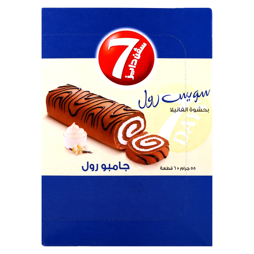 سفن دايز سويس رول جامبو فانيليا علبة 6 حبة 55 جم