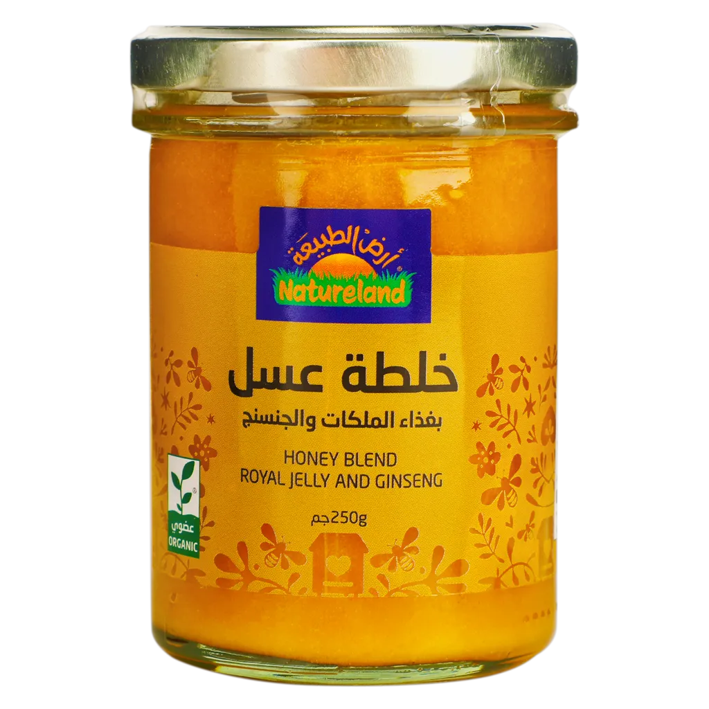 أرض الطبيعة خلطة عسل بغذاء الملكات والجنسنج العضوي 250 جم
